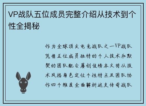 VP战队五位成员完整介绍从技术到个性全揭秘