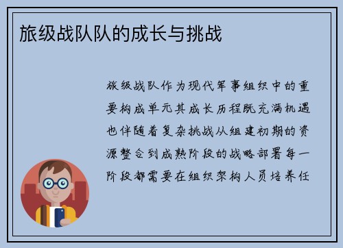 旅级战队队的成长与挑战