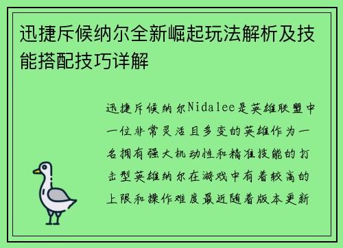 迅捷斥候纳尔全新崛起玩法解析及技能搭配技巧详解